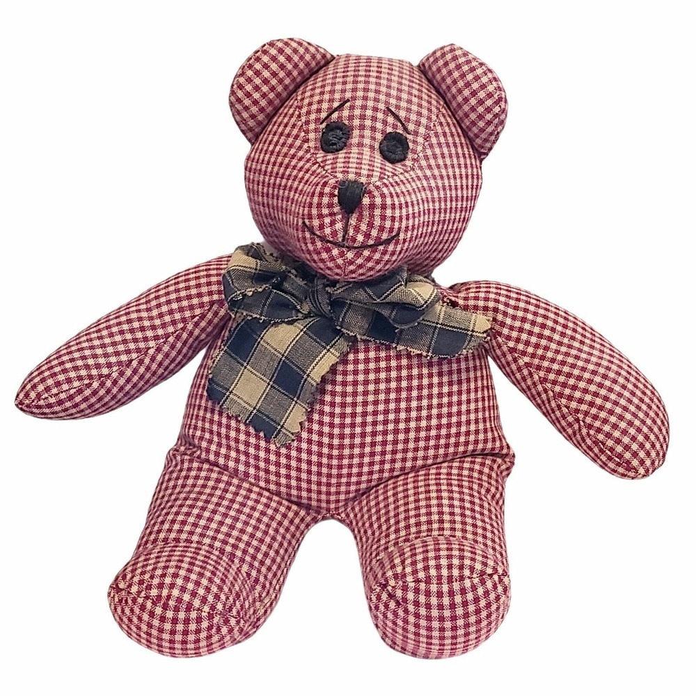 Boyds Bears In The Attic Red Tan Plaid Checked Americana Bear Cloth 9''
